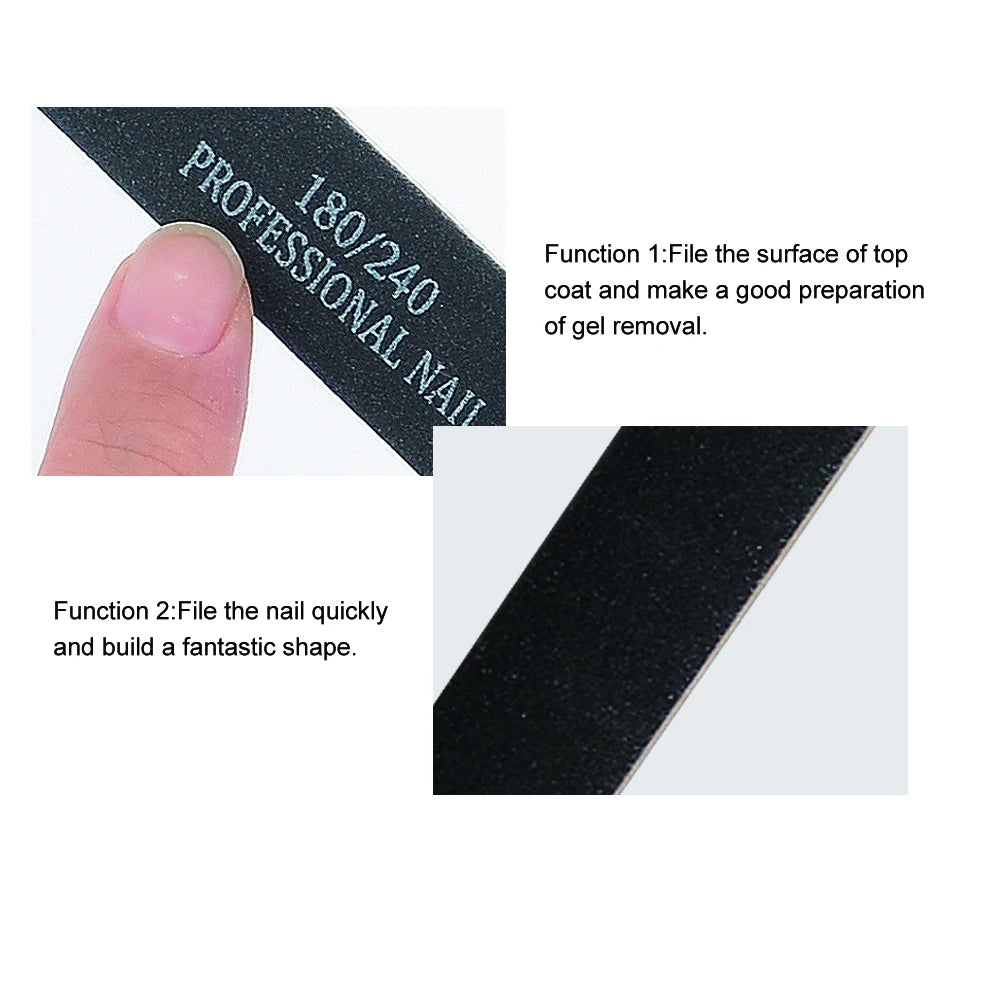 5/10 /20 pcs Wooden Nail File 100/180/240/320 Black Sandpaper Buffer Professional Nail Files Pedicure Manicure Polishing Tools