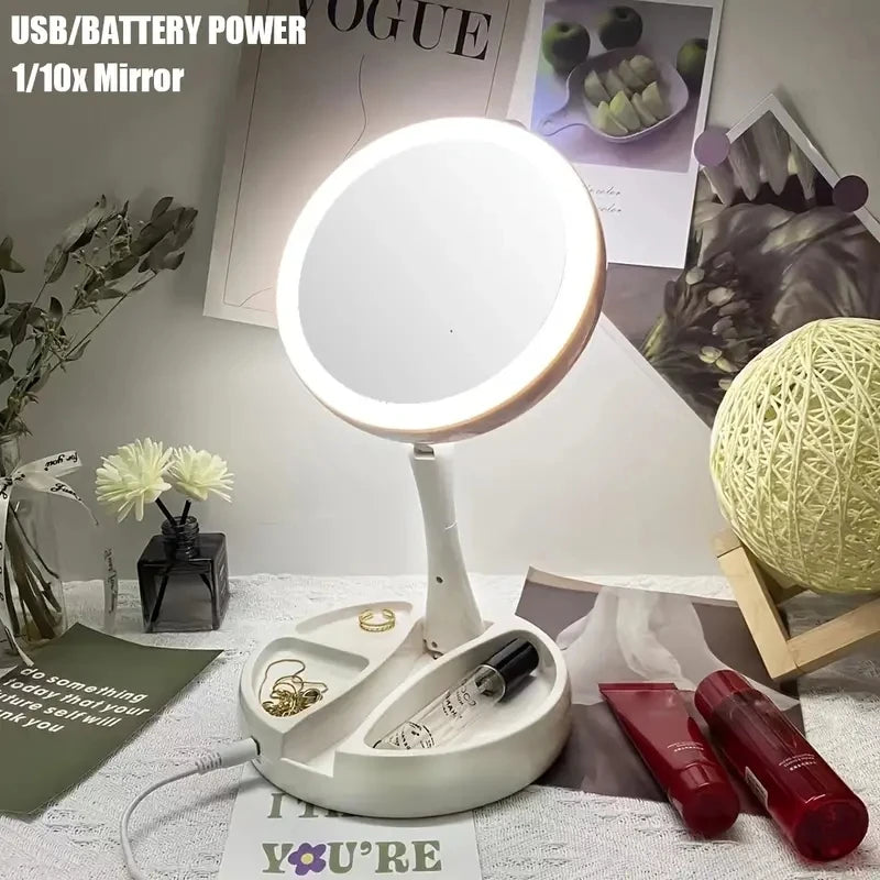 Double-Sided Mirror LED Portable With 10XMagnification