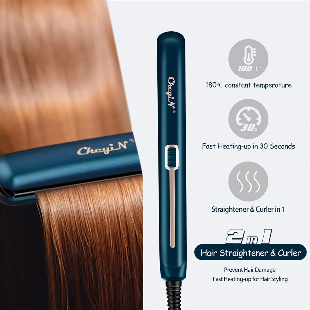 CkeyiN Mini Hair Flat Iron 2 in 1 Hair Straightener and Curler Portable