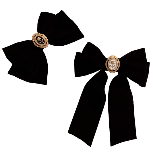 Elegant black velvet bow hairpins