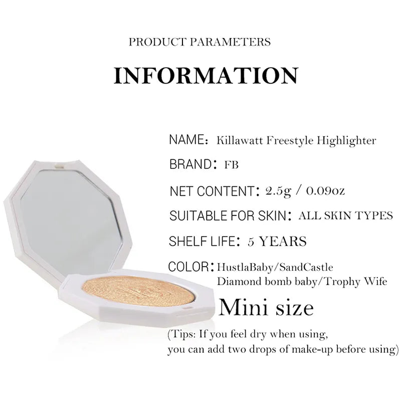 Fb Killawatt Freestyle Highlighter Powder Palette 4 Color Mini Shimmer Bronzer Highlighters Makeup Travel Size 2.5g / 0.09oz