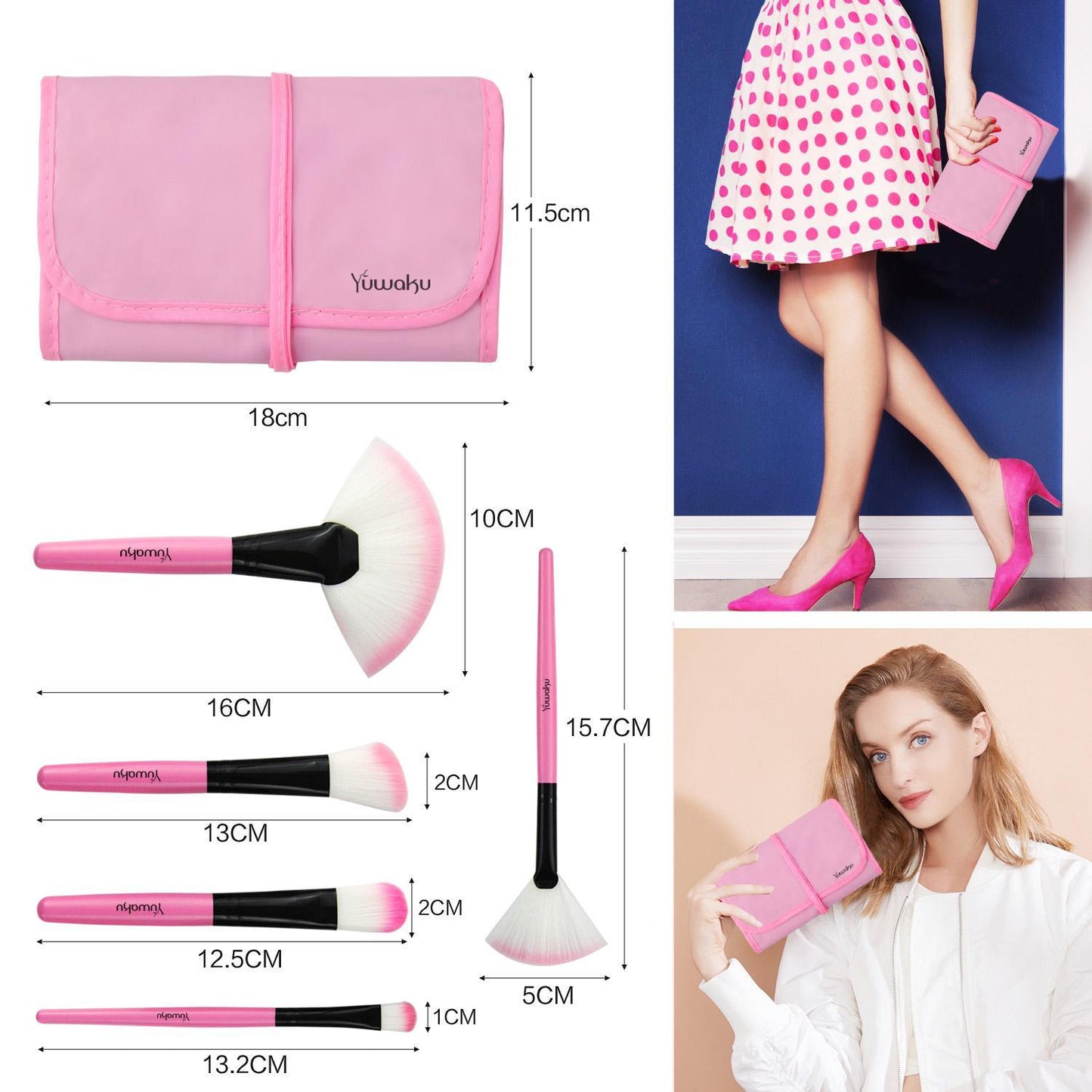 32 professional makeup brushes set; facial eye shadow eyeliner foundation blush lip powder liquid cream blending brush (pink)