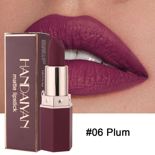 Handaiyan 6 Colors Matte Waterproof Velvet Nude Lipstick Sexy Red Brown Pigments Makeup Long Lasting Profissional