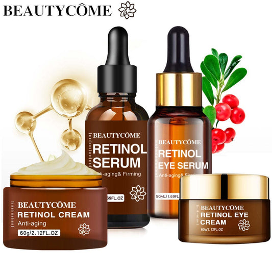BEAUTYCOME Retinol Face Eye Cream Serum 4PCS/Set Firming Lifting Anti-Aging Reduce Wrinkle Fine Lines Facial Skin Care Suit