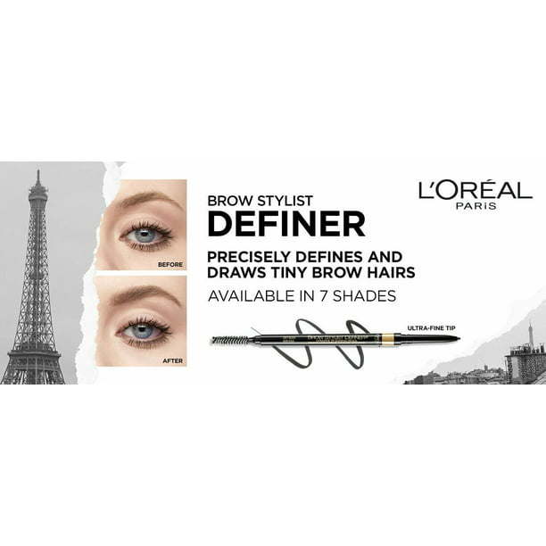 L'Oreal Paris Brow Stylist Definer Waterproof Eyebrow Pencil, Ash Brown, 0.003 fl oz