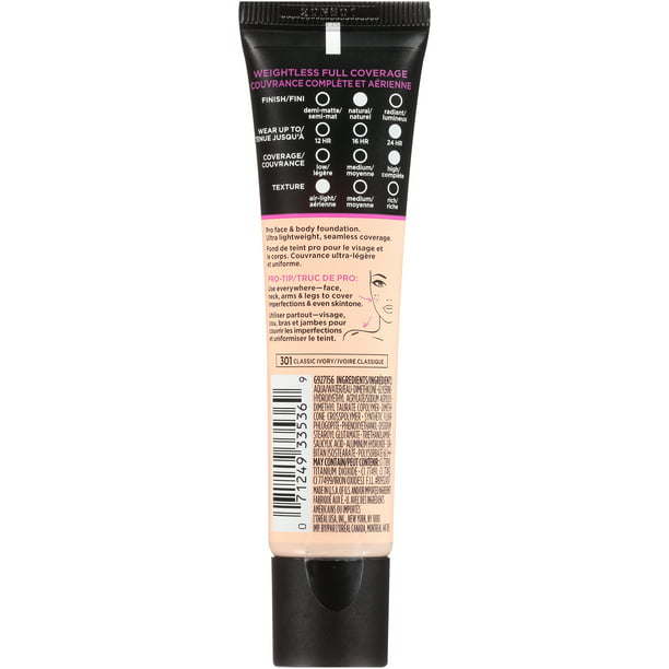 L'Oreal Paris Infallible Total Cover Foundation, Classic Ivory, 1 fl oz